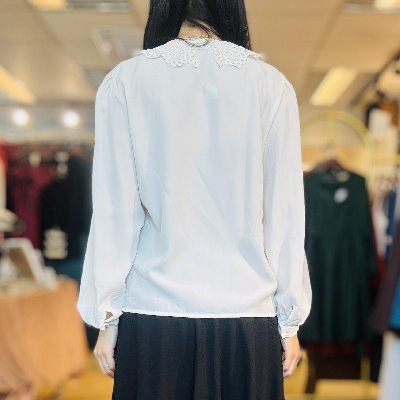 Vintage Japanese White Blouse with Cotton Crochet Collar (PP001-30)