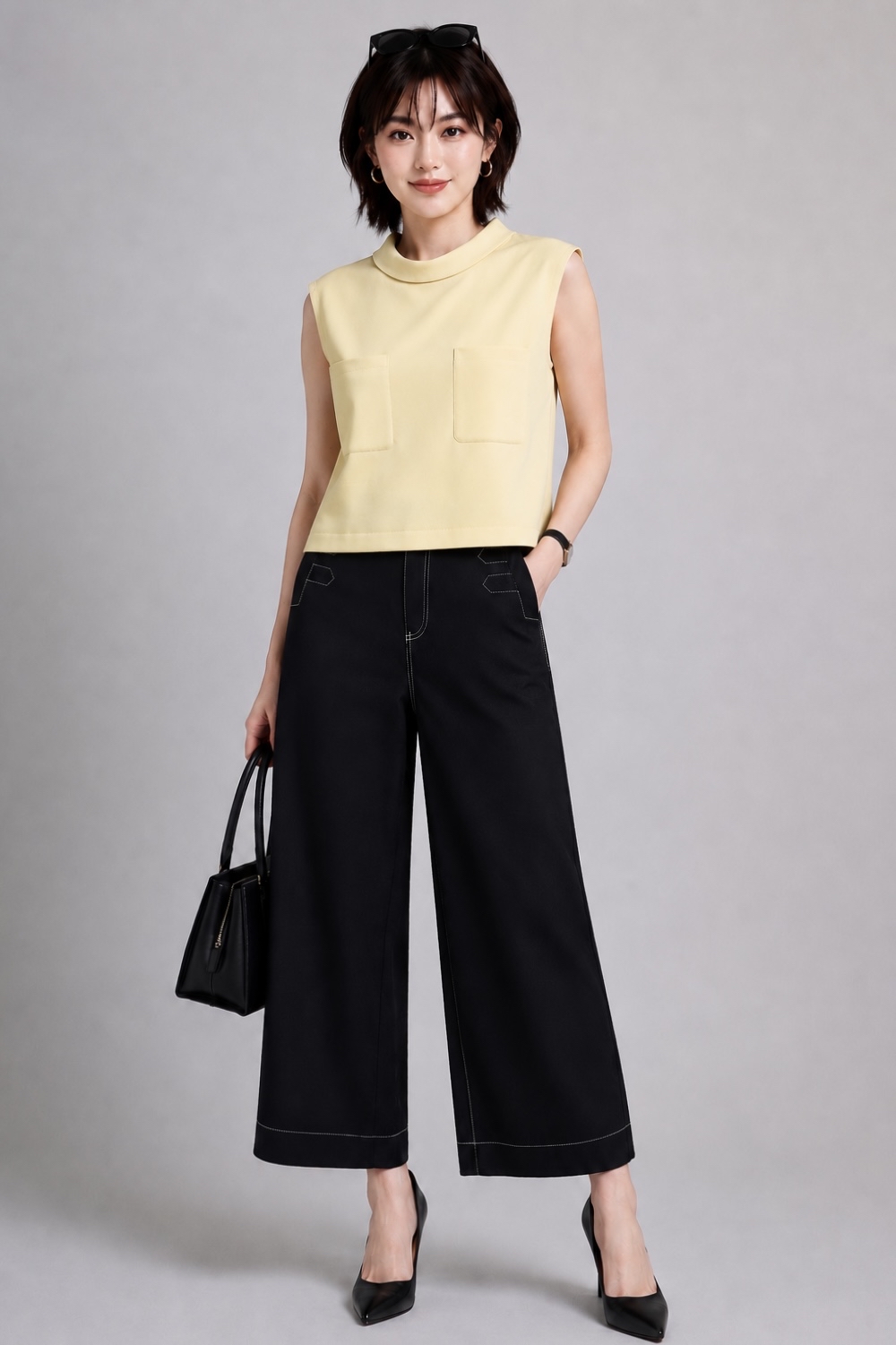 2133-1 Nova Contrast Stitch Wide Leg Denim Pants