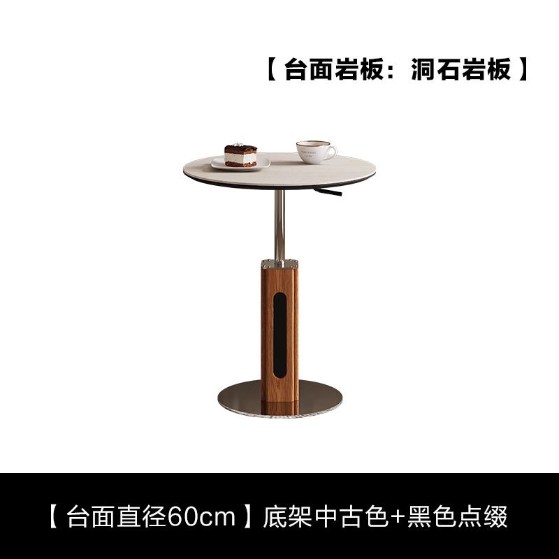 可移動升降茶几 沙發邊几角几 家用小圓桌 洞石岩板客廳茶几桌 小戶型coffee table
