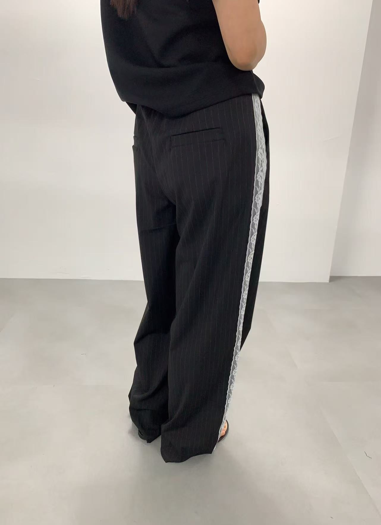 J crane 拼白Lace 邊直紋褲