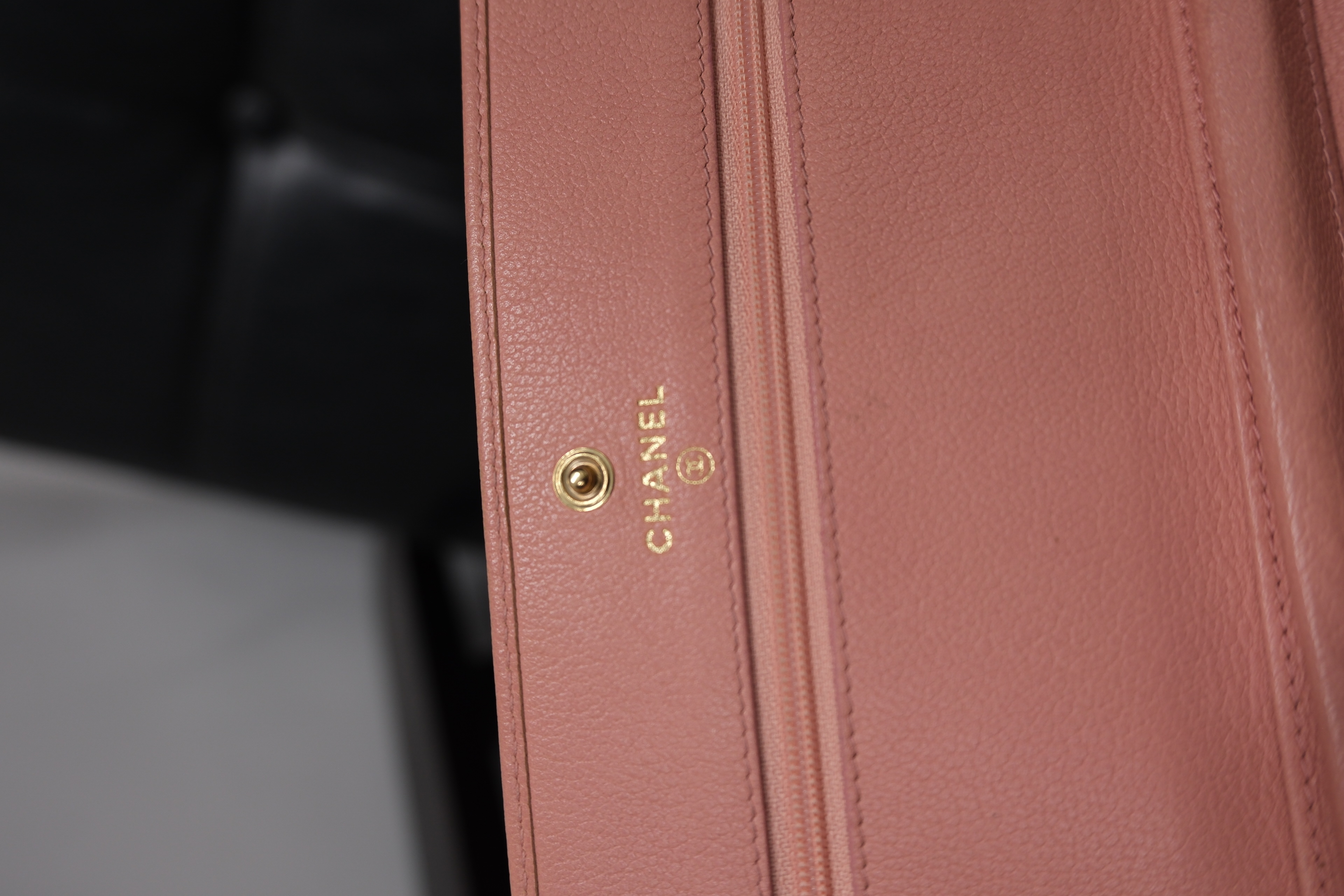 Chanel Camelia Leather Chain Wallet Pink Gold