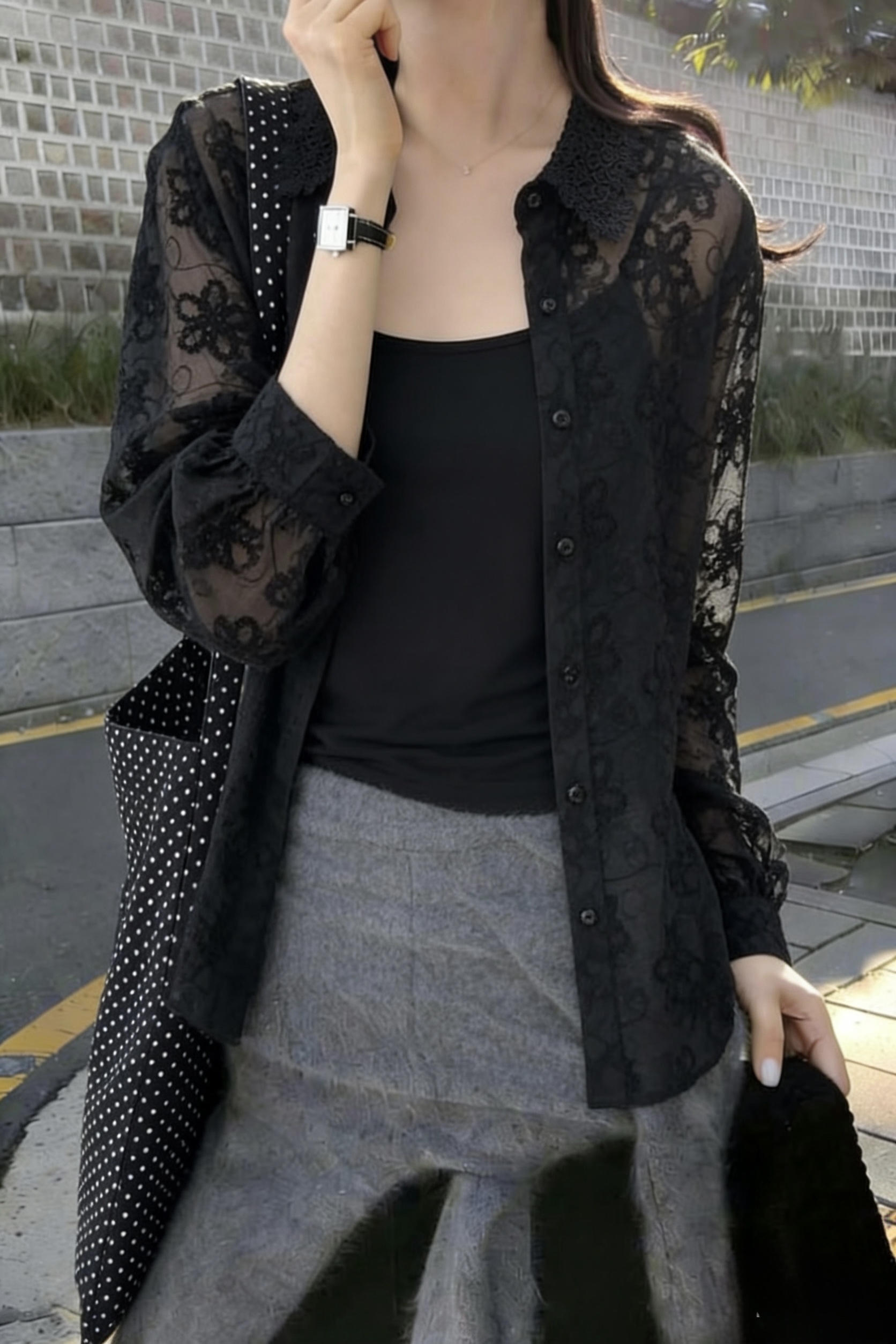 新款通花透紗恤