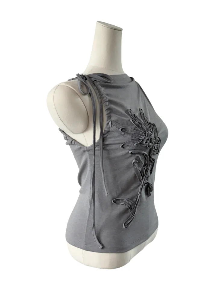 Floral Applique Ruched Tank Top