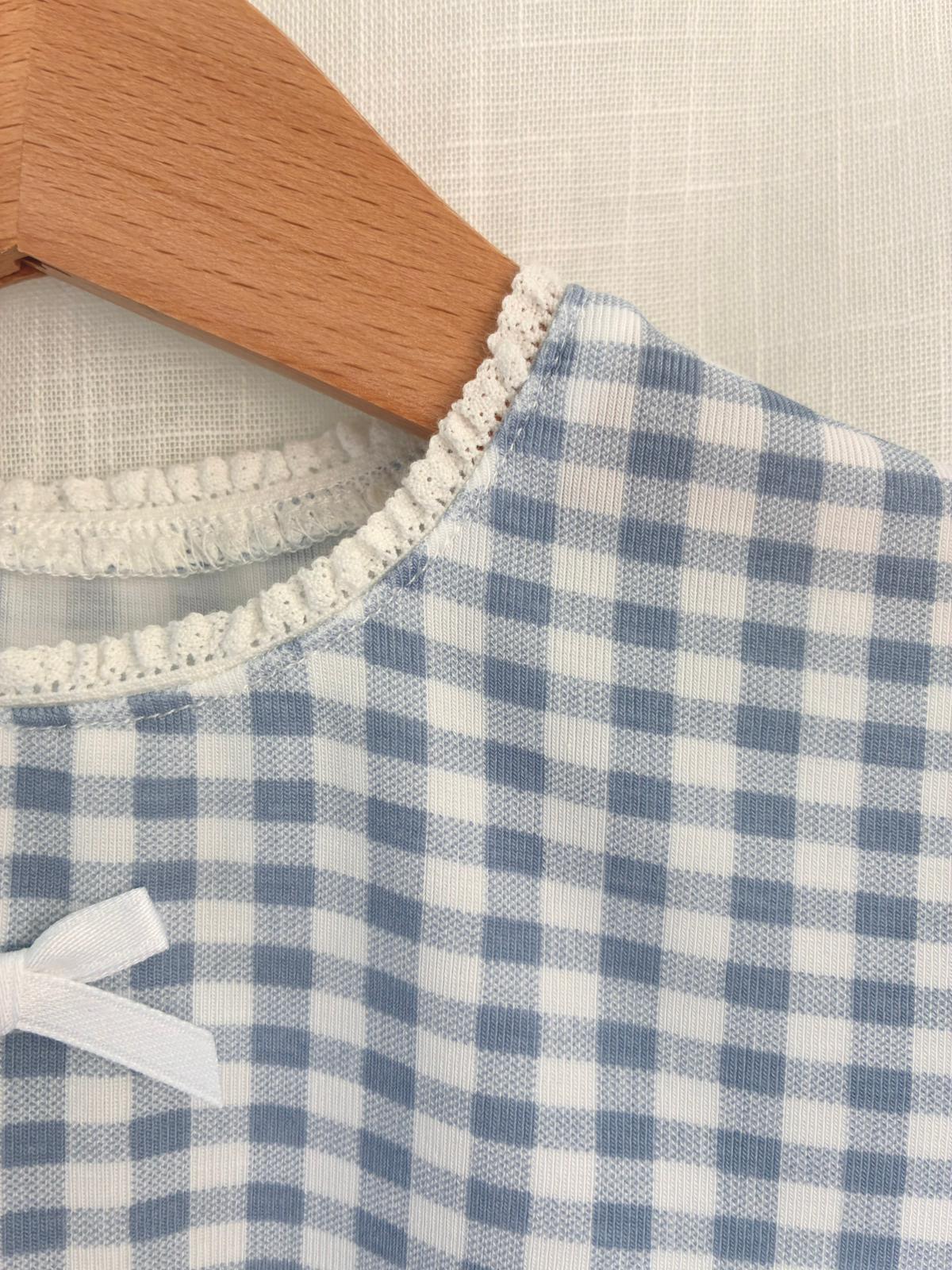 兒童藍白格紋連衣裙套裝YZ25231