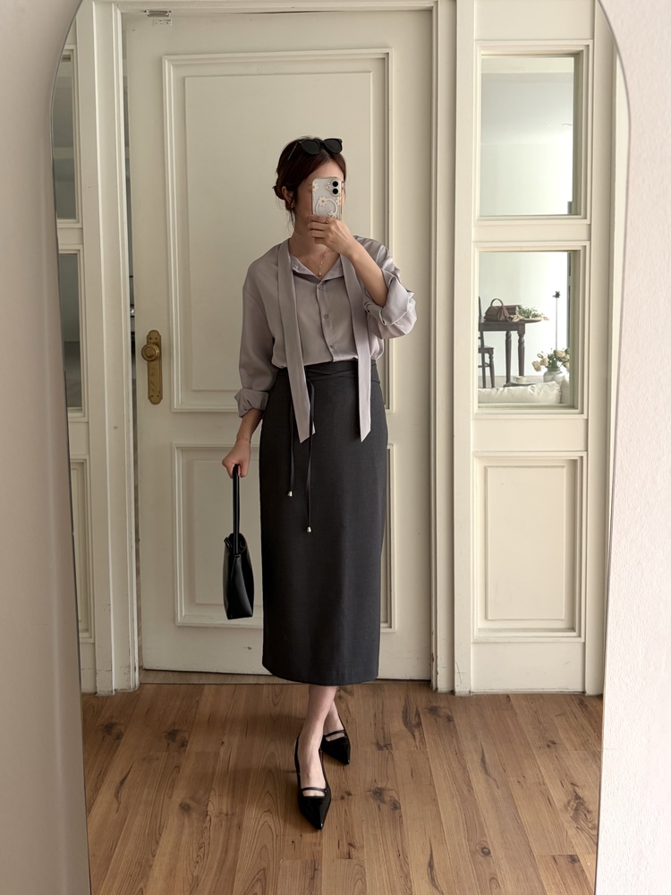 Two-way Tie Detail Blouse (Grey)