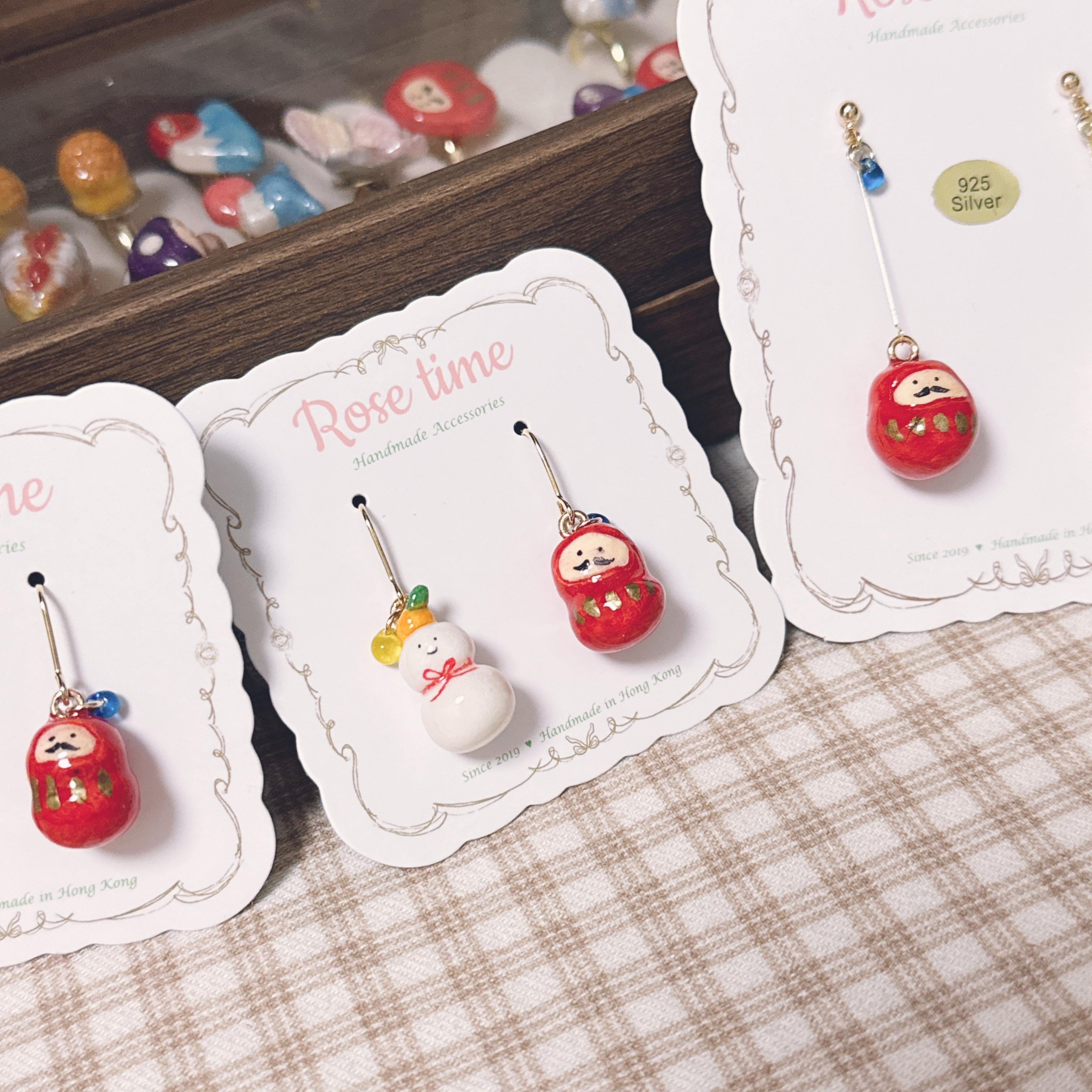 手繪 和風雪餅/年糕 胖達摩耳環 長短款