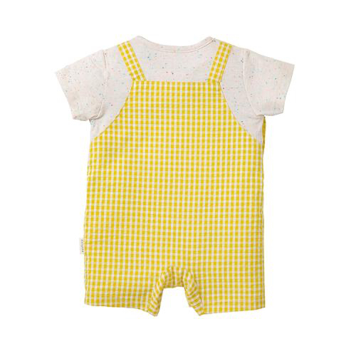 🇯🇵預訂 日本直送🇯🇵Monpoke比卡超刺繡貼花黃色格紋吊帶短袖連身服