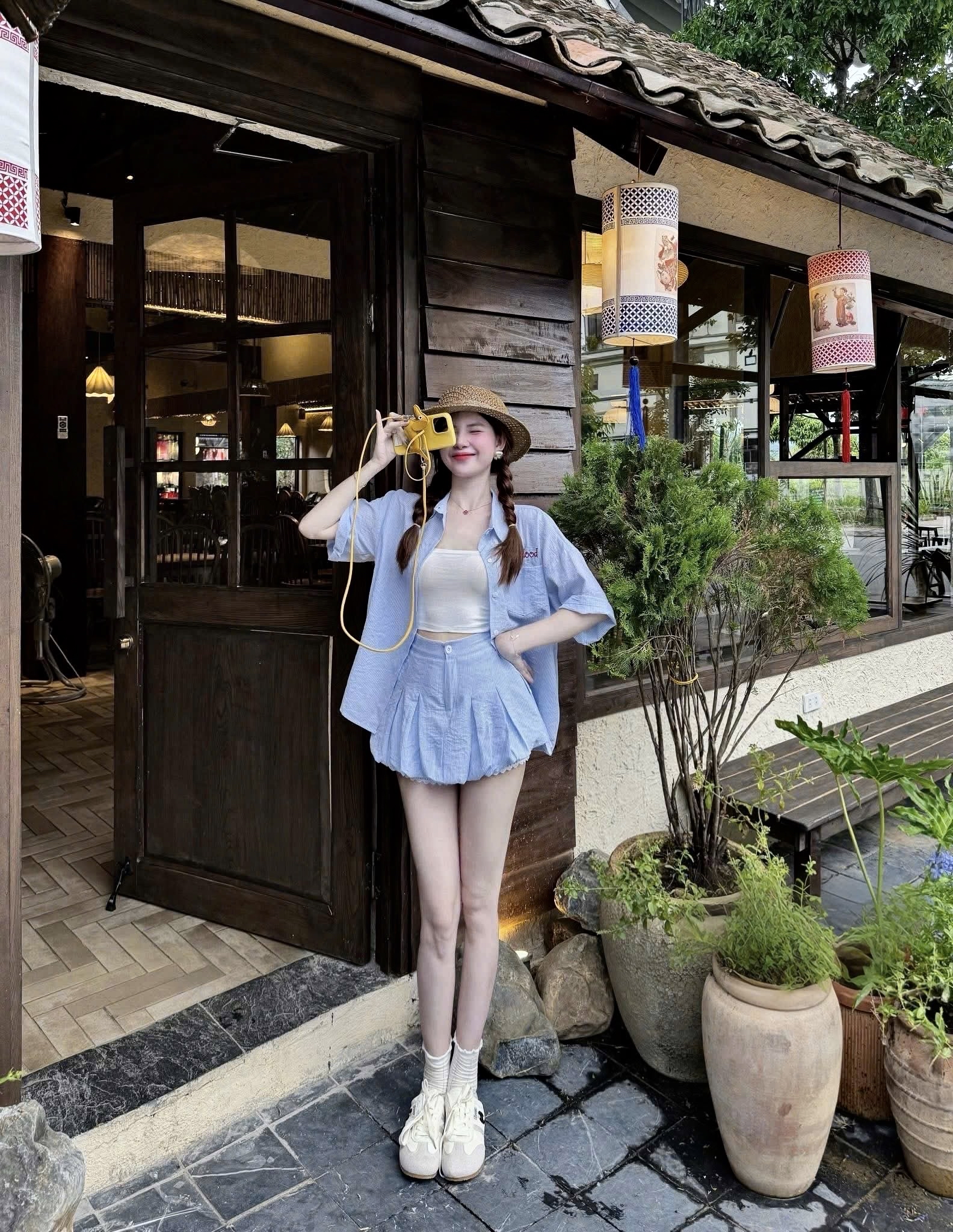 条纹宽松衬衫两件套