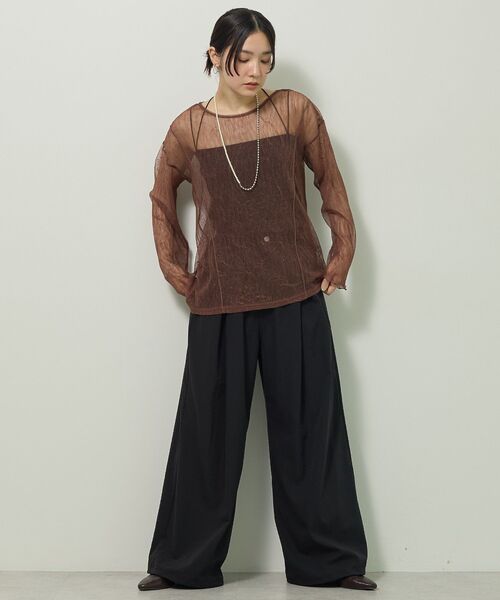 薄紗褶皺透視上衣