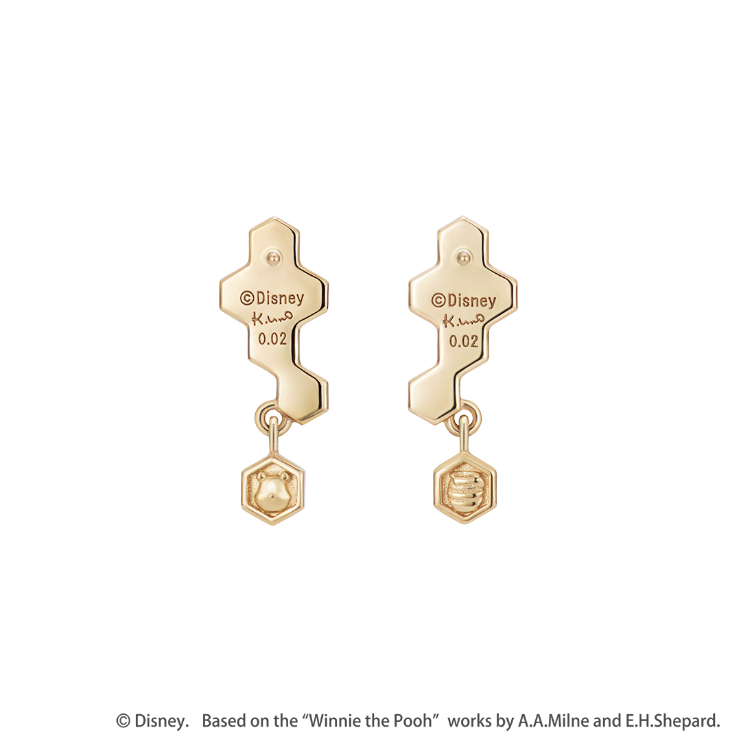 📦預購 日本限定 Disney × K.UNO 迪士尼 Happy honeycomb Winnie the Pooh 小熊維尼 K10金鑽石耳環