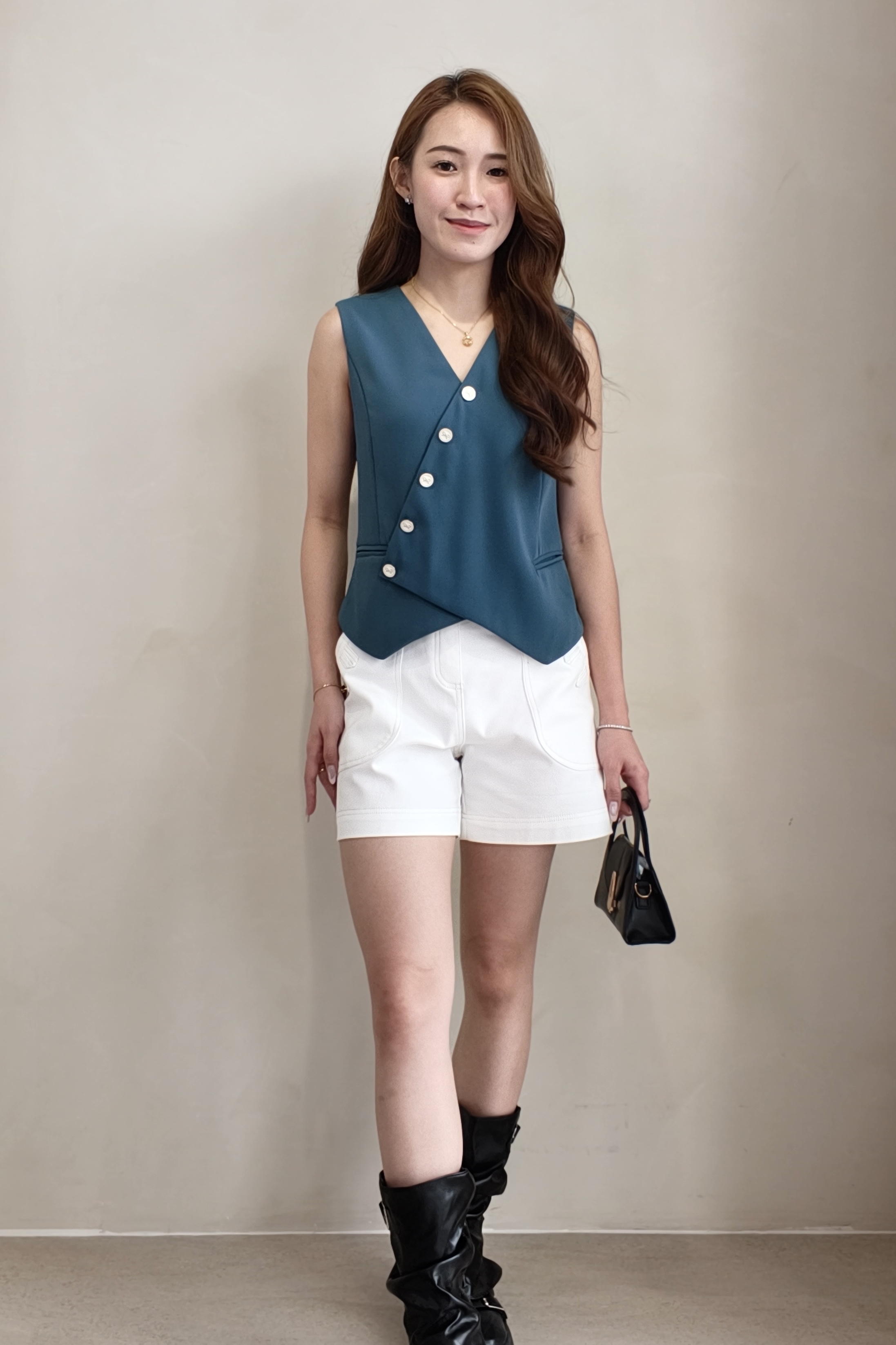 210603 Asymmetric Button Tailored Vest Top