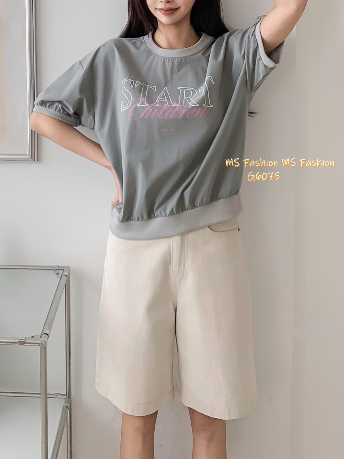 G6075 韓國🇰🇷拼色字母print top