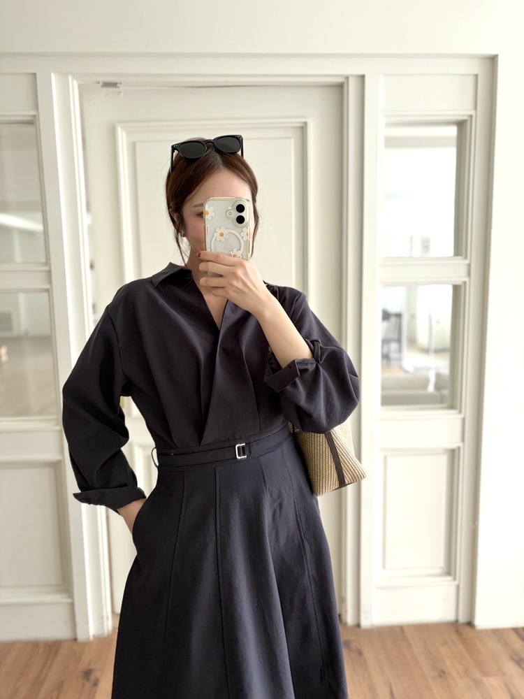The Madeleine Belted Dress (Charcoal)