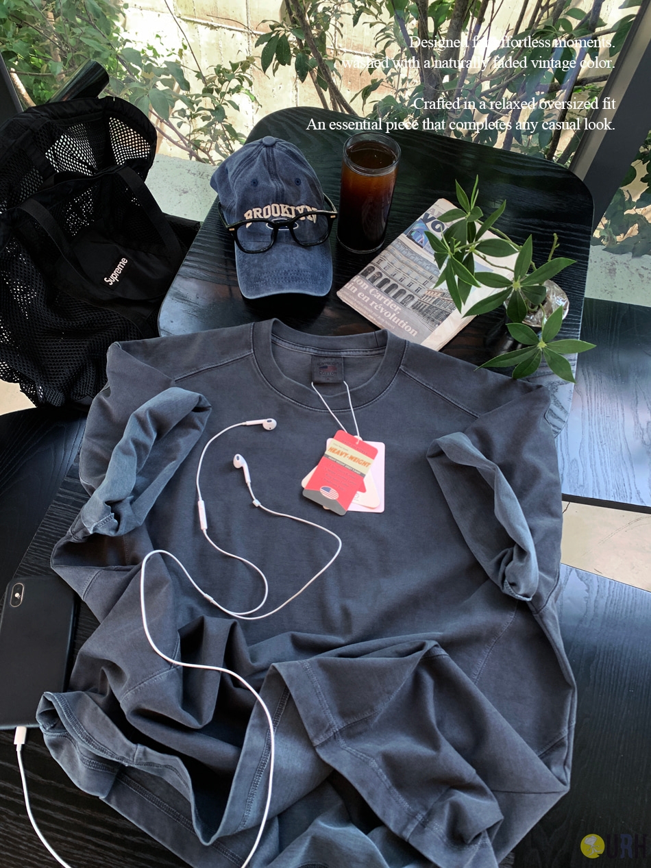 【100%保證韓國直送】Heavyweight Seam Pigment Washing 高磅數拼接落肩Oversize短袖Tee 👕 [5 color] RL115173