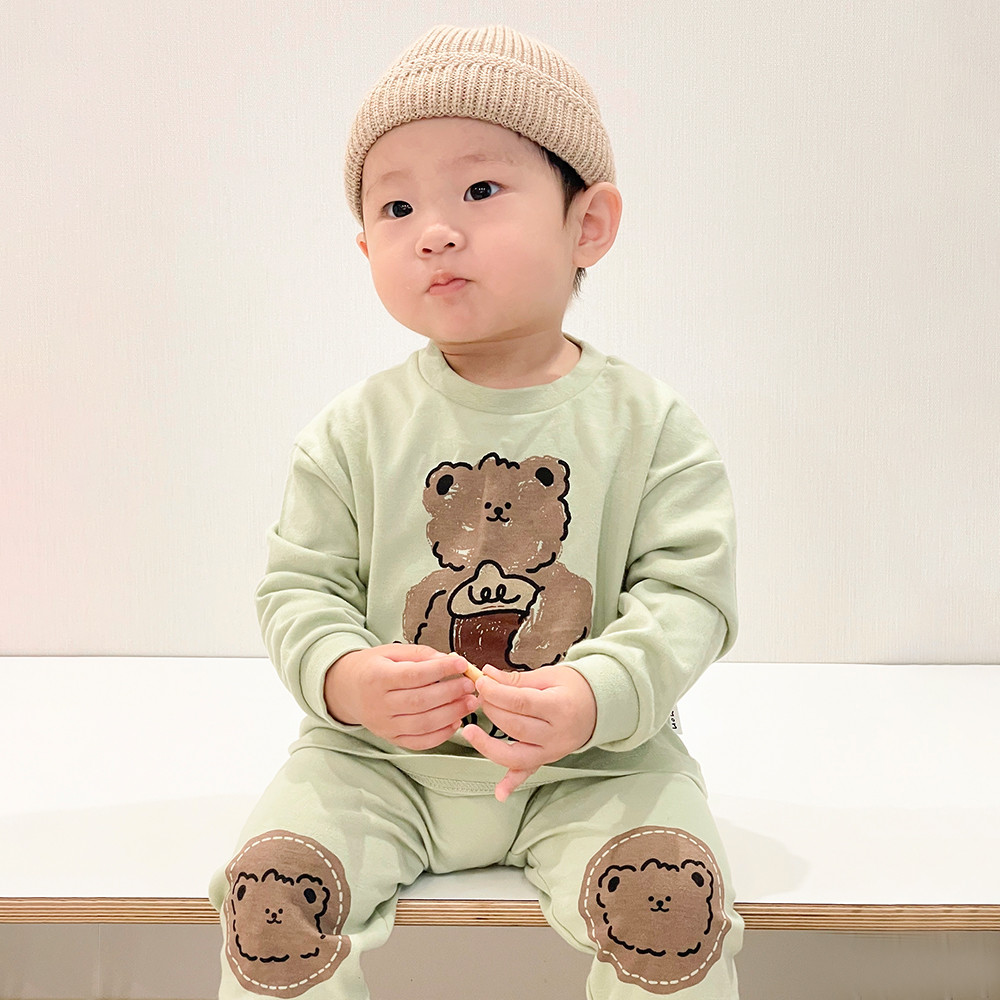 UBMOM Lovely Series Bear 九分袖運動上下套裝-蘋果綠色 (100/110)