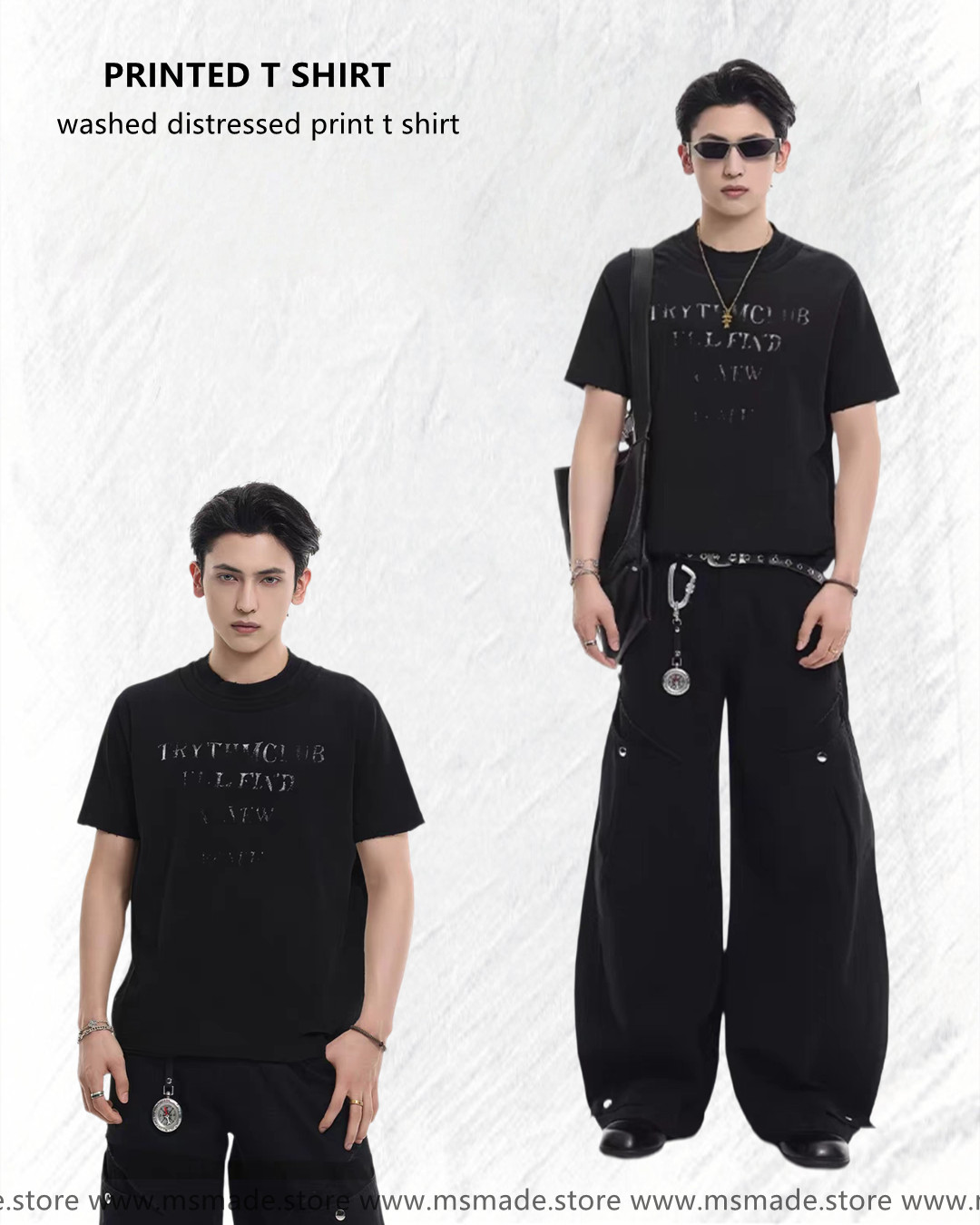 M27437洗水破邊印花T恤