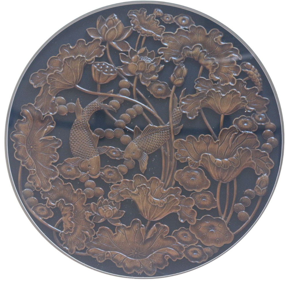 實木 雙魚木雕大掛畫