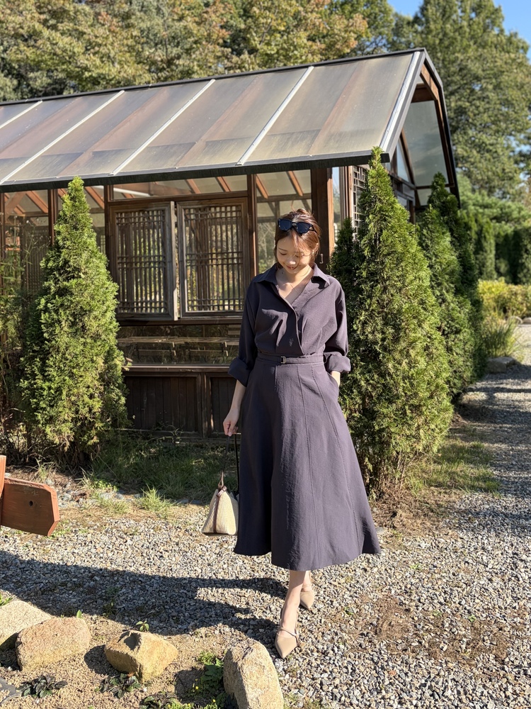 The Madeleine Belted Dress (Charcoal)