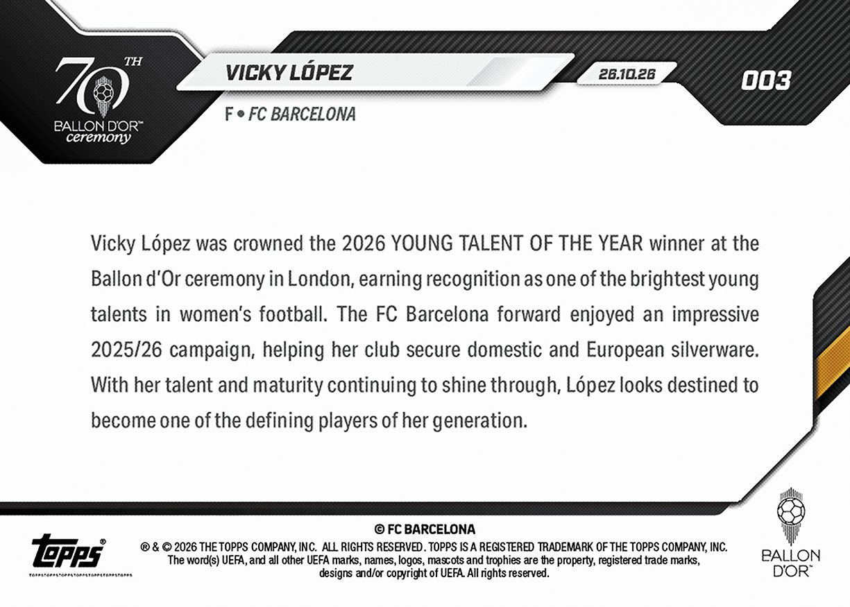 Vicky López - 2026 Ballon d'Or Topps NOW® #3 年度最佳年輕女球員紀念卡【團購】