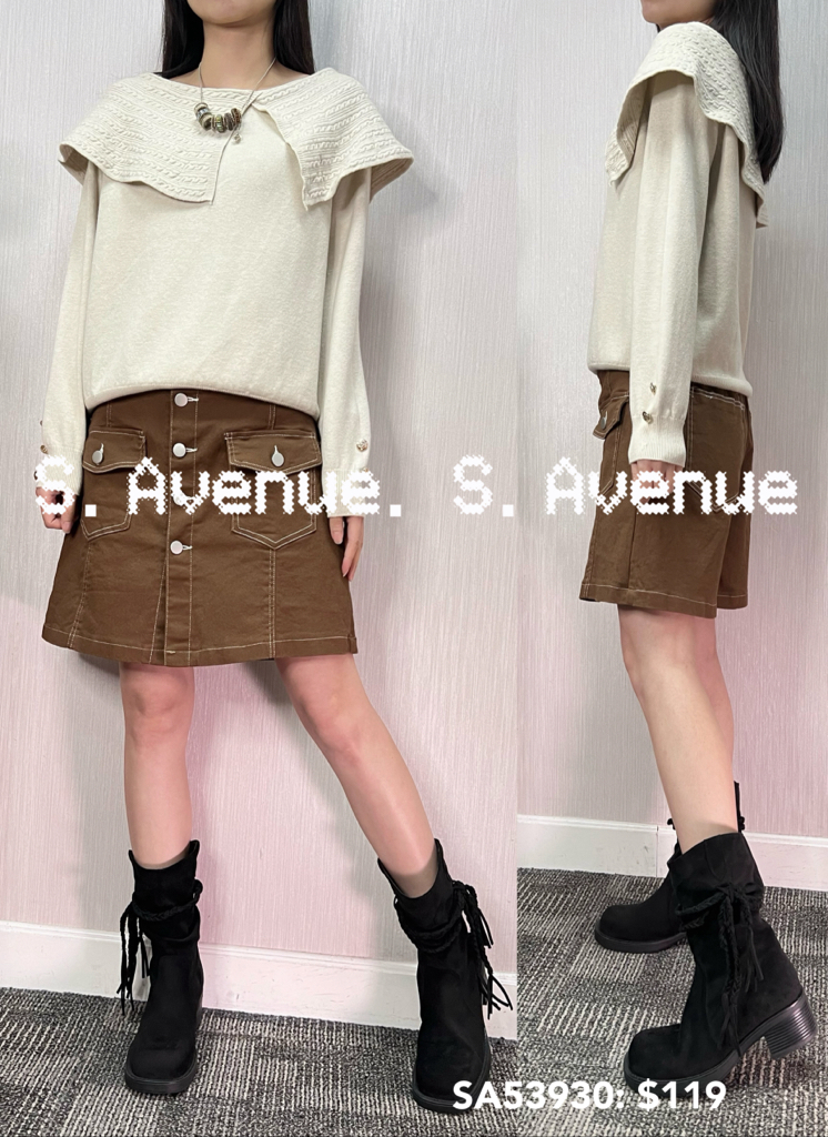 SA53930: 長袖暗紋斗逢領軟冷top