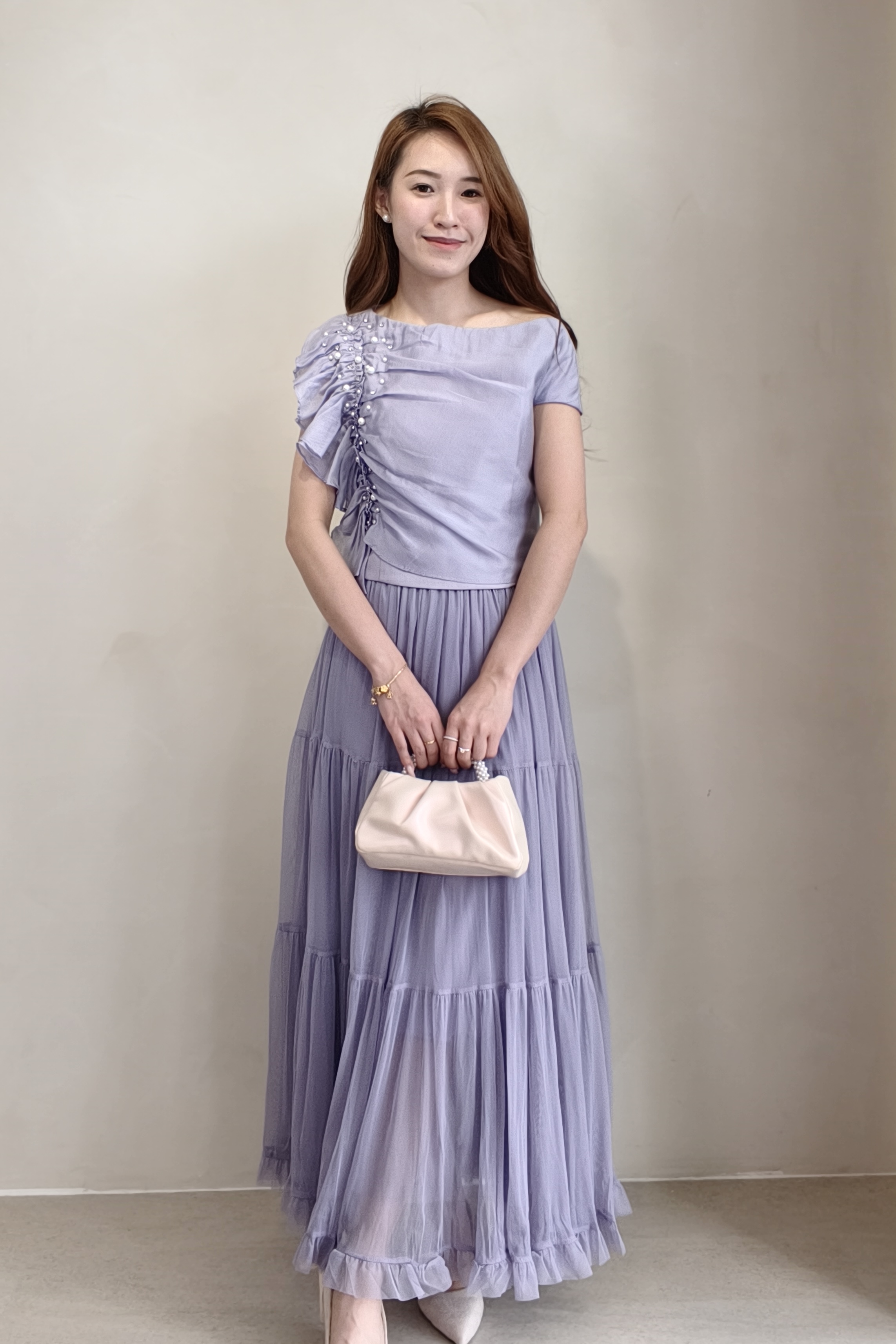 10141364 Pearl Ruffle Draped Blouse