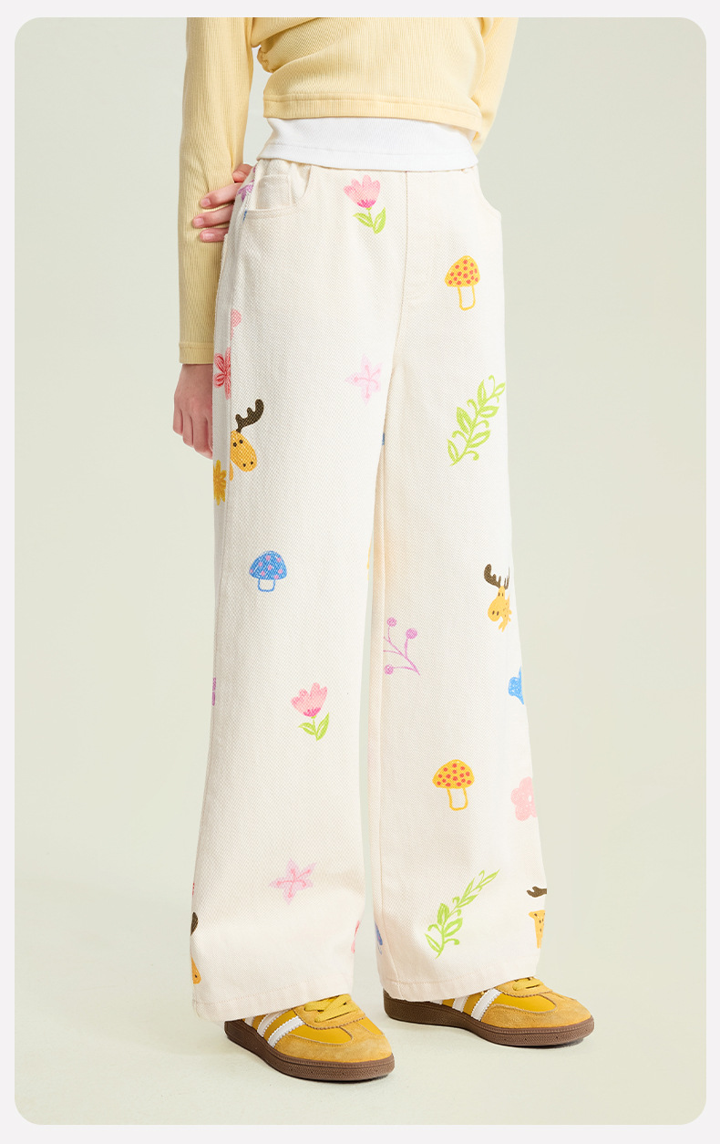 $138條。2條起$128條。(中大童款至170cm)🌼🦌 暖暖公主 可愛森林印花闊腳褲 🦌🌼