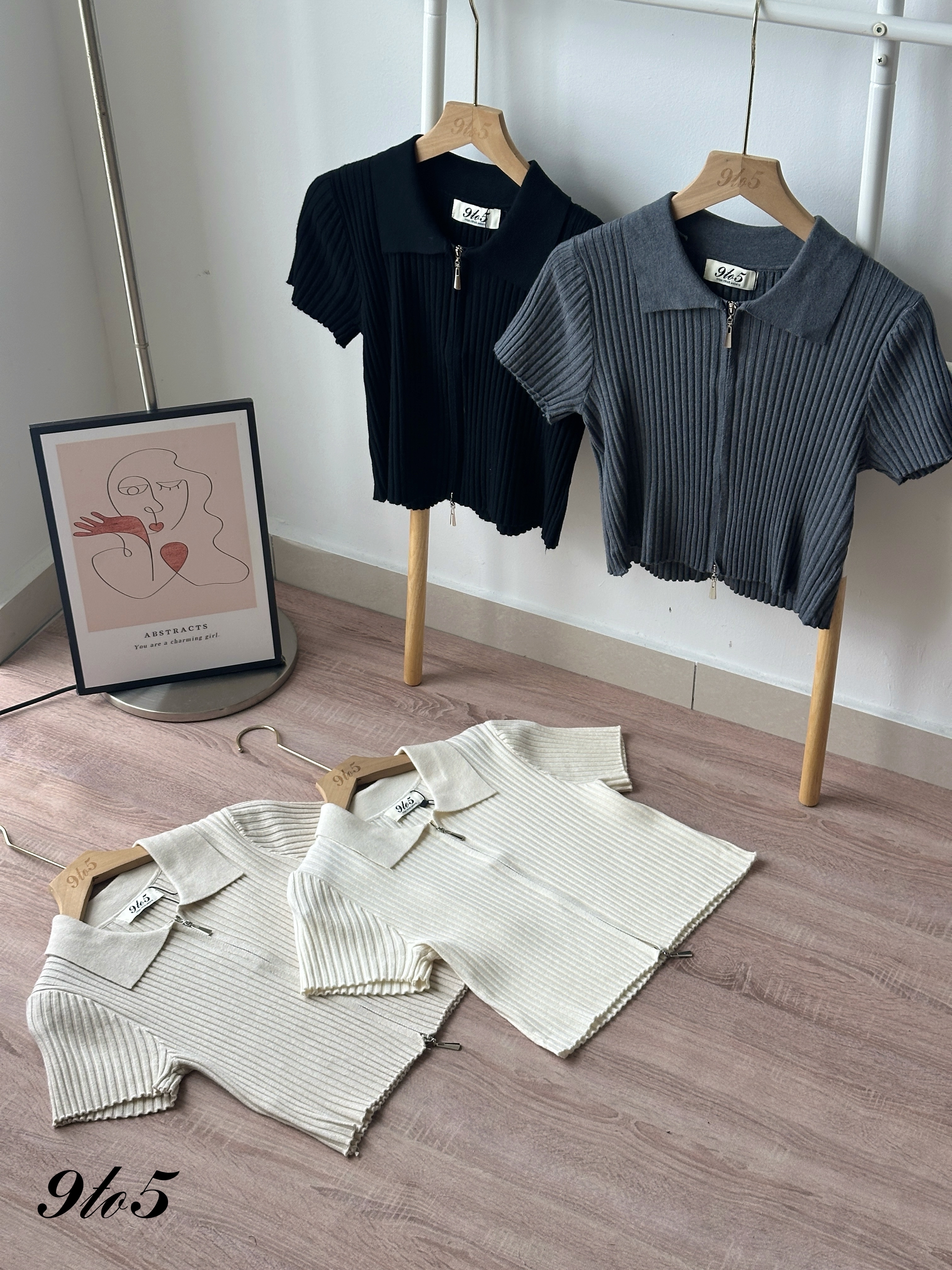 T4283 Zipped Ribbed Crop Top - 4 Colors 