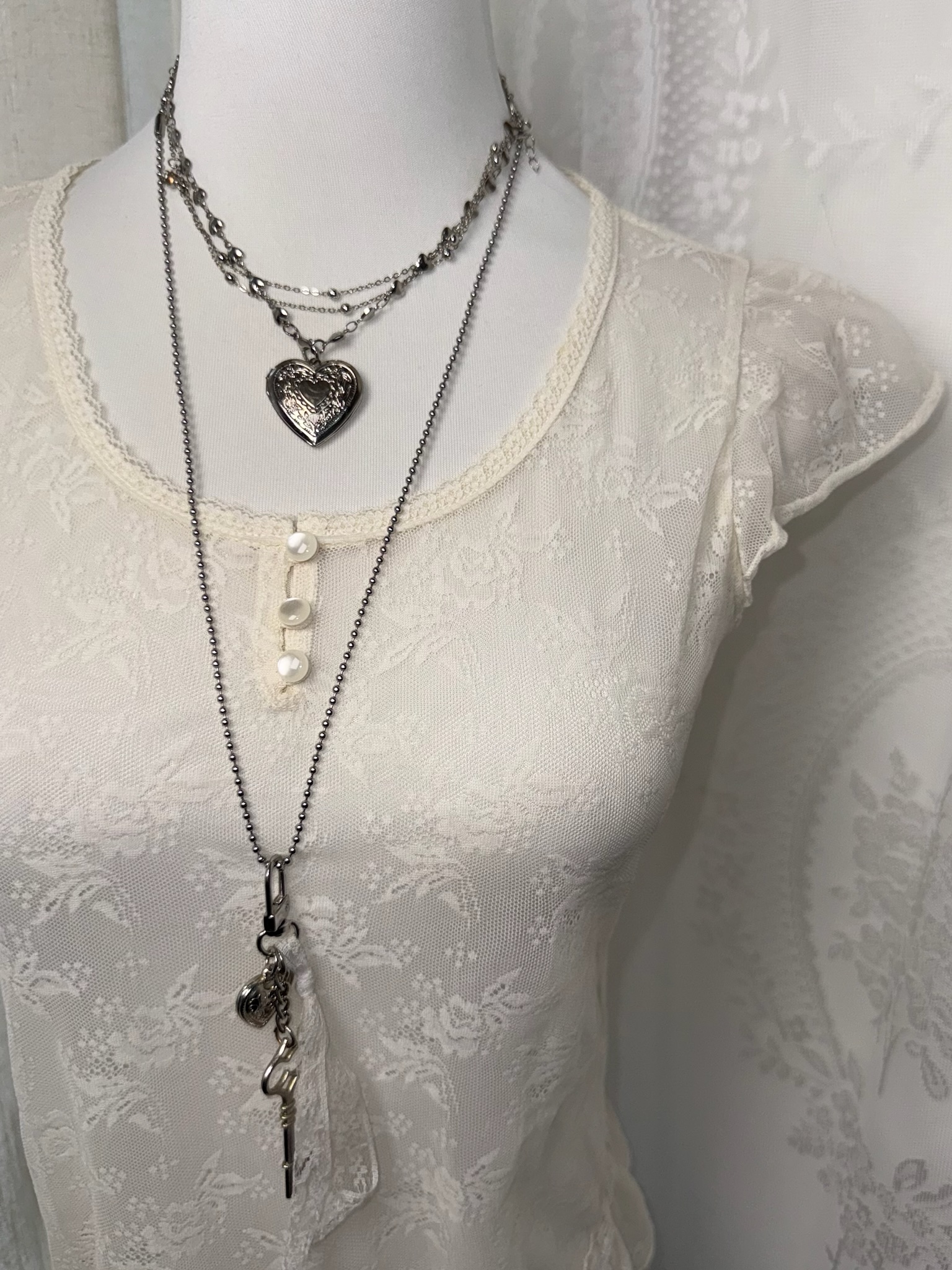 Jacquard Lace Scoop-Neck Blouse