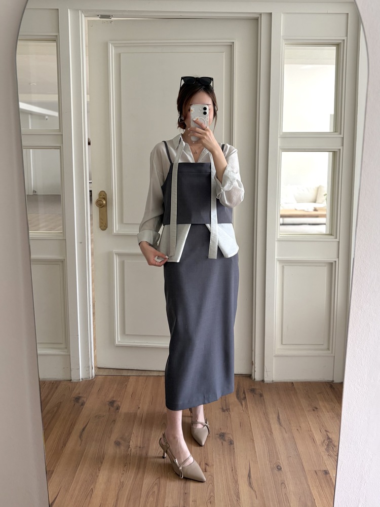 Colette Layered Belted Skirt (Charcoal)