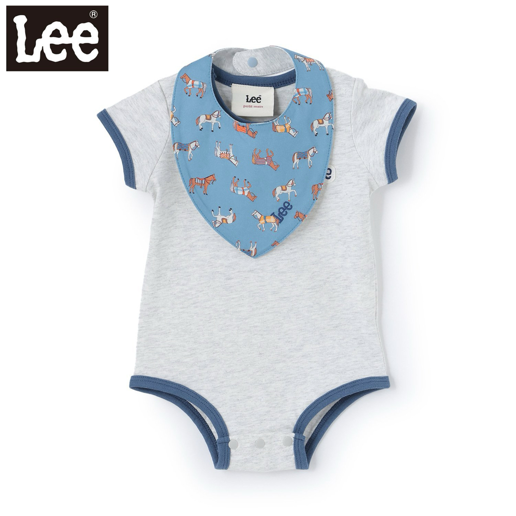 🇯🇵預訂 日本直送🇯🇵Petit Main x Lee三色標誌貼花連圍兜短袖包屁衣套裝