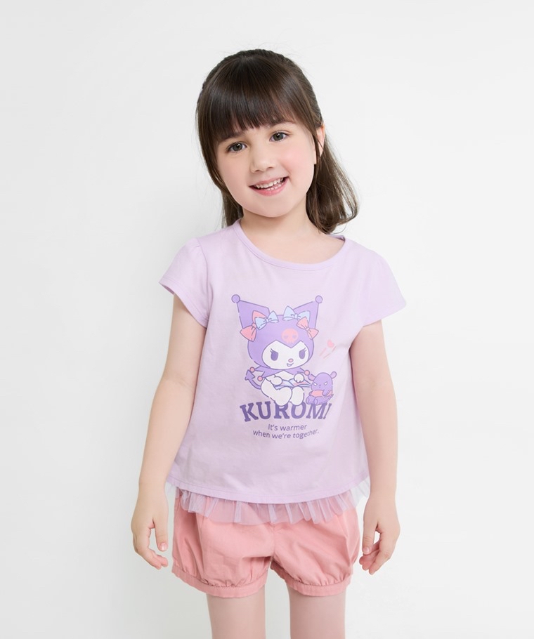 💚預訂 台灣直送💚Kuromi印花網紗拼接純棉短袖T恤