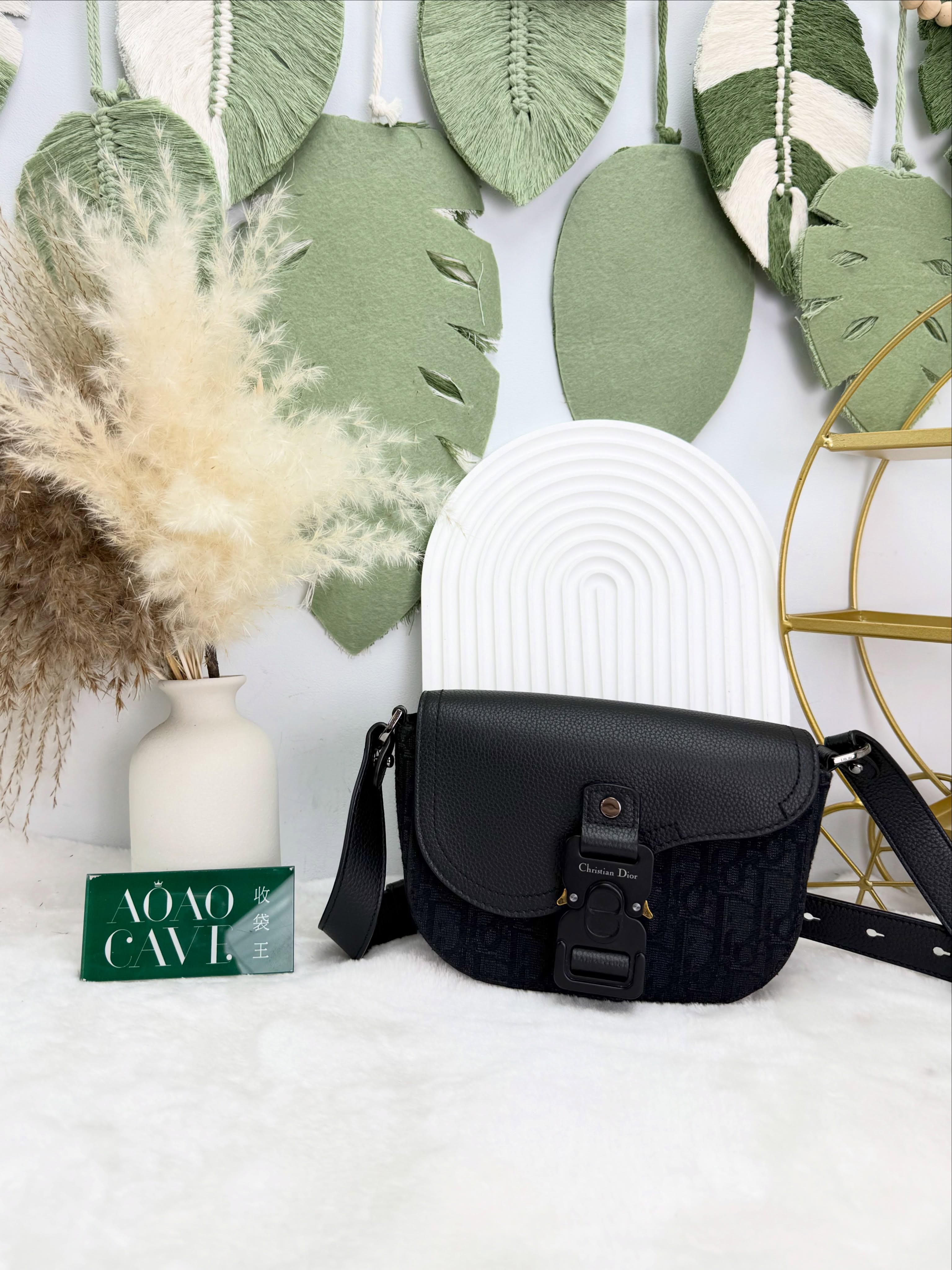 Dior👜 PRE OWNED 🛍️黑色老花郵差包 2025年單 全套🖤