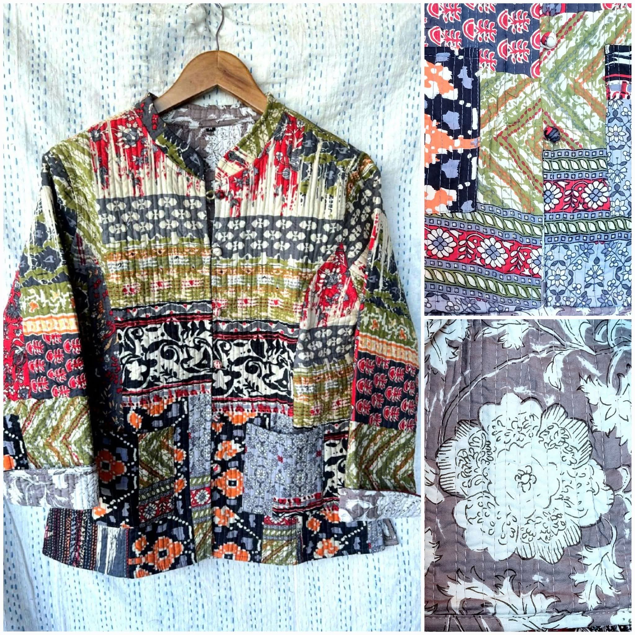 印度 block print 夾棉外套