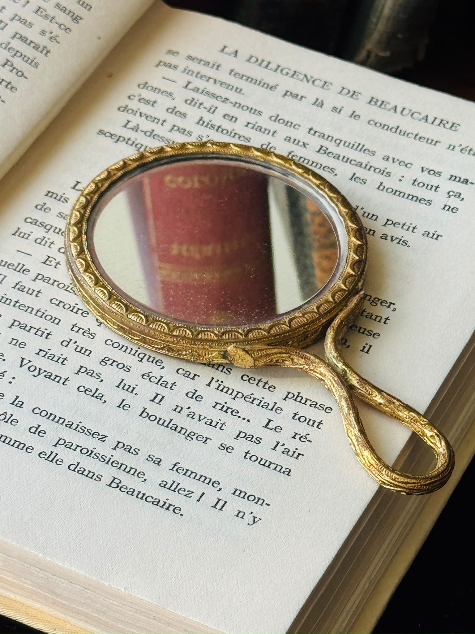 Vintage C.a. 1950s Double-Sided Elegant Pocket Mirror with Handle (NZ132)