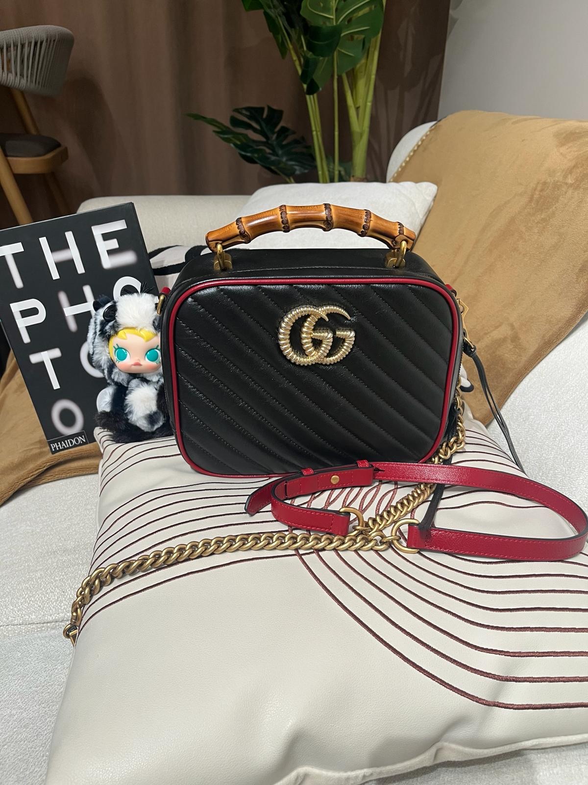 Gucci GG Marmont Matelassé Bag, vanity Camera Bag Bamboo Top Handle 2way bag 100%Authentic ,98%new ✅dust bag