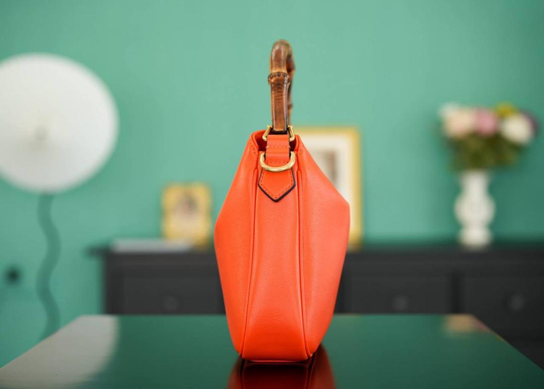 Gucci Bamboo 1947 Small Top Handle Bag in Vibrant Orange Leather