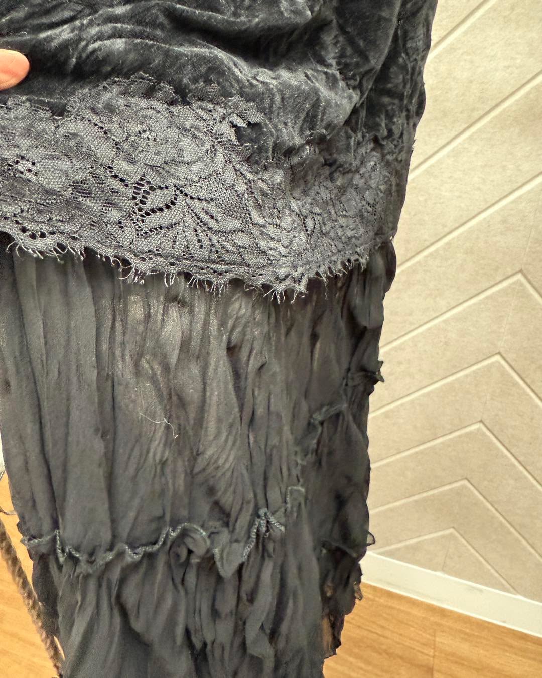 絲絨短裙拼皺薄紗蛋糕裙