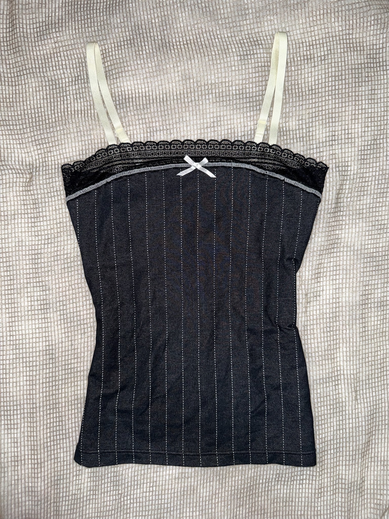Lace-Trimmed Pinstripe Bustier-Style Cami