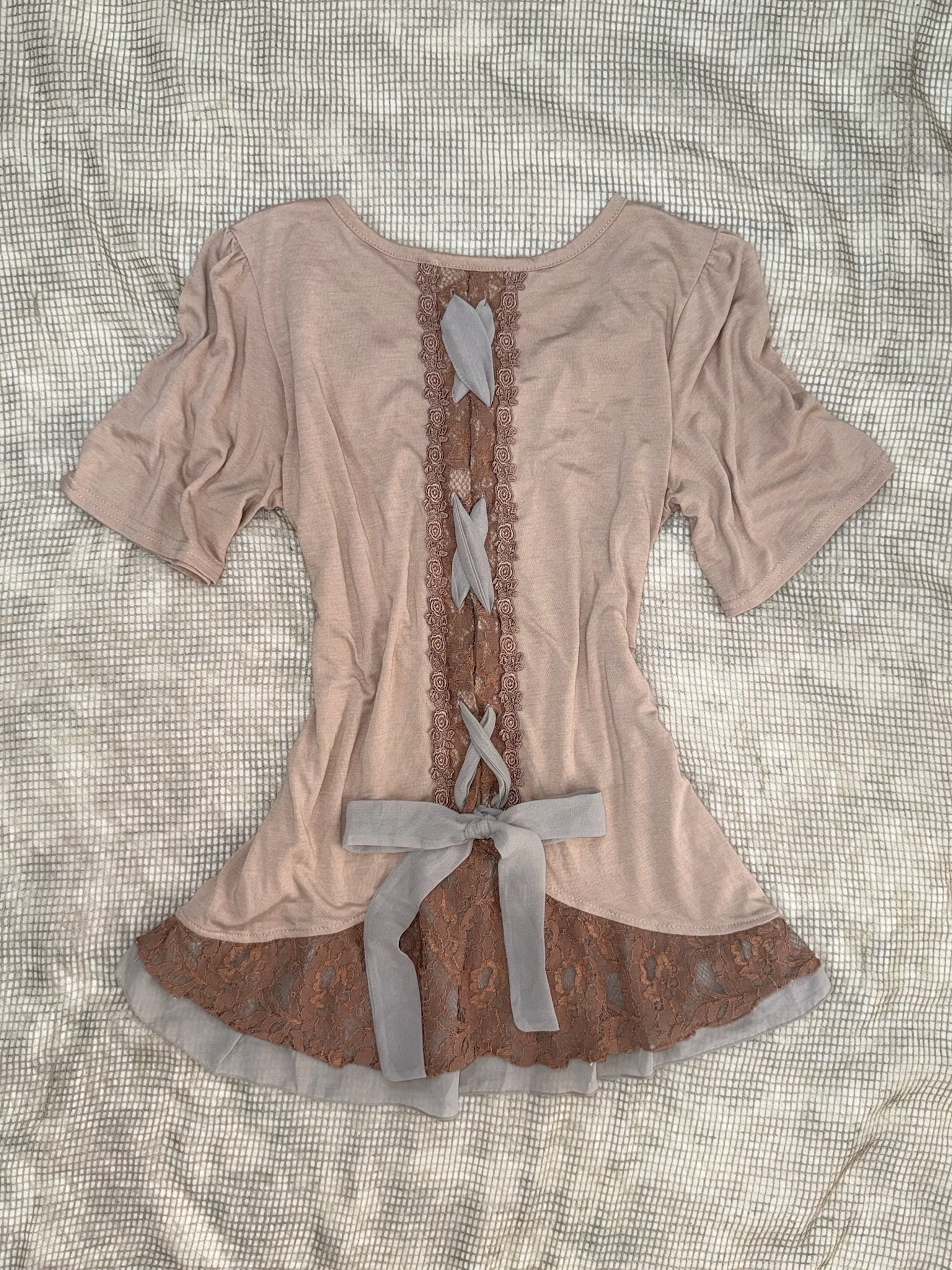 Axes Femme Dusty Rose Corset Back Knit Short Sleeve Top