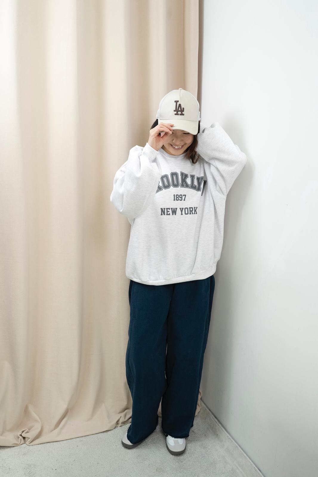 加絨有型文字衞衣（淺花灰色）