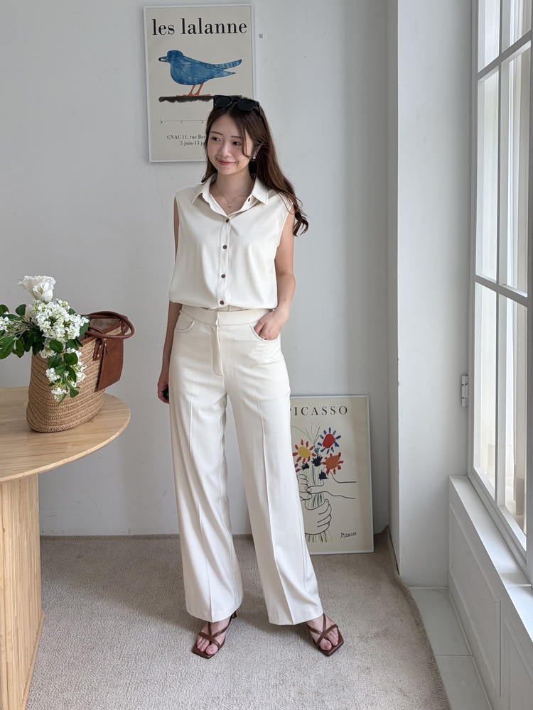 Topstitched Cooling Slacks (Ivory)