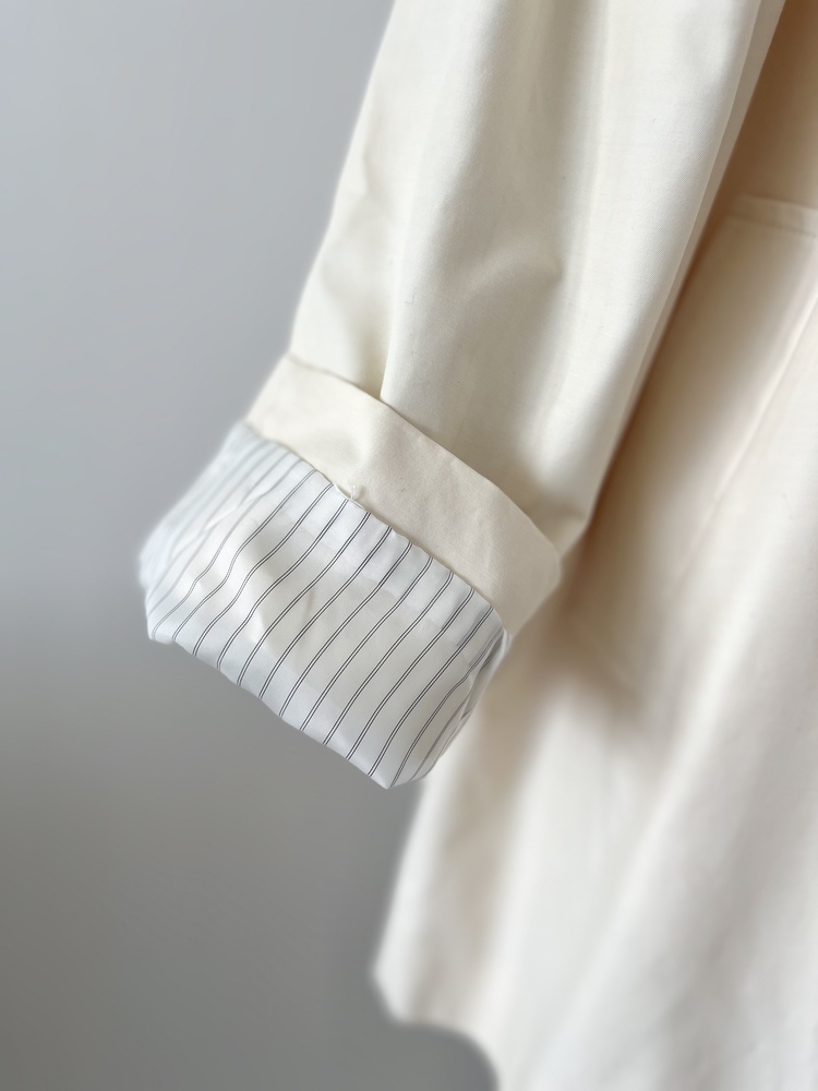 Stripe-Lined Relaxed Trench Coat (Cream)