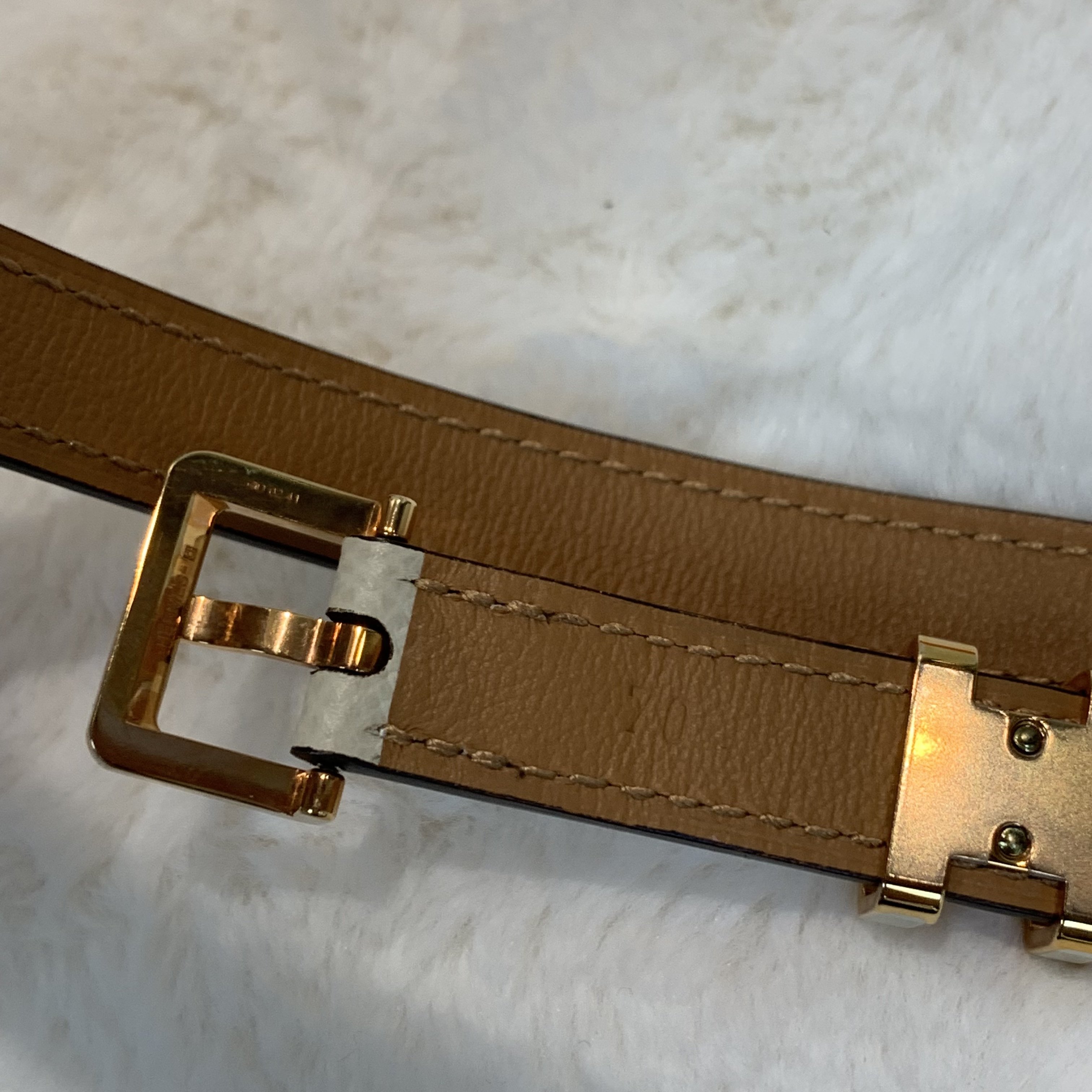 Hermes愛馬仕小牛皮popH腰帶 奶昔白