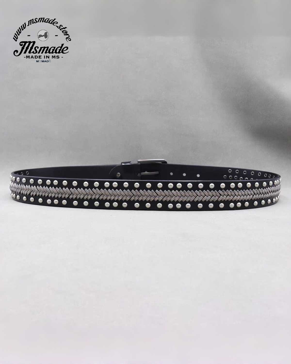 M011復古鍋釘二層牛皮皮帶