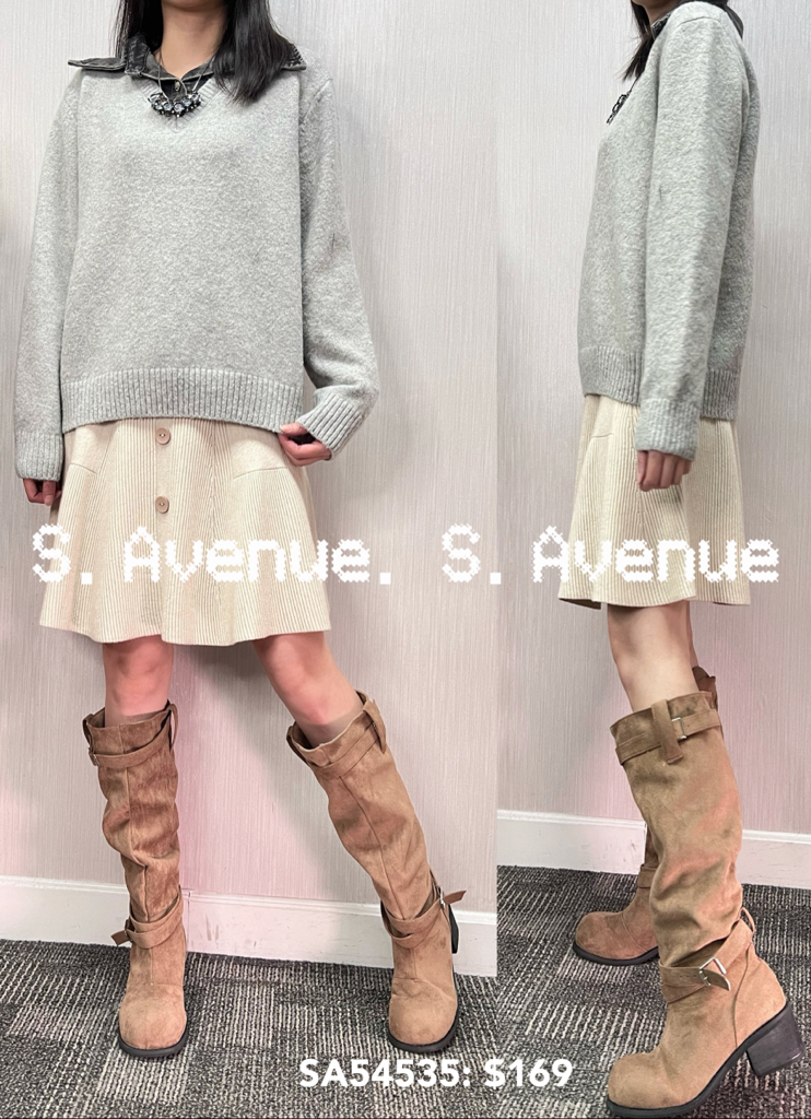 SA54535: 長袖牛仔領假兩件冷top