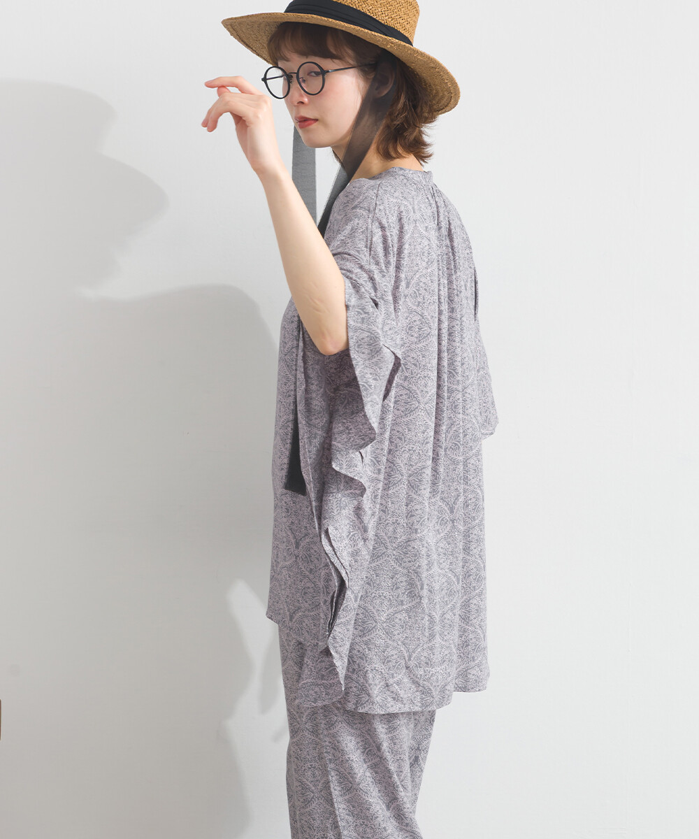 LP - 植物圖案鈕扣襯衫 (煙藍色)