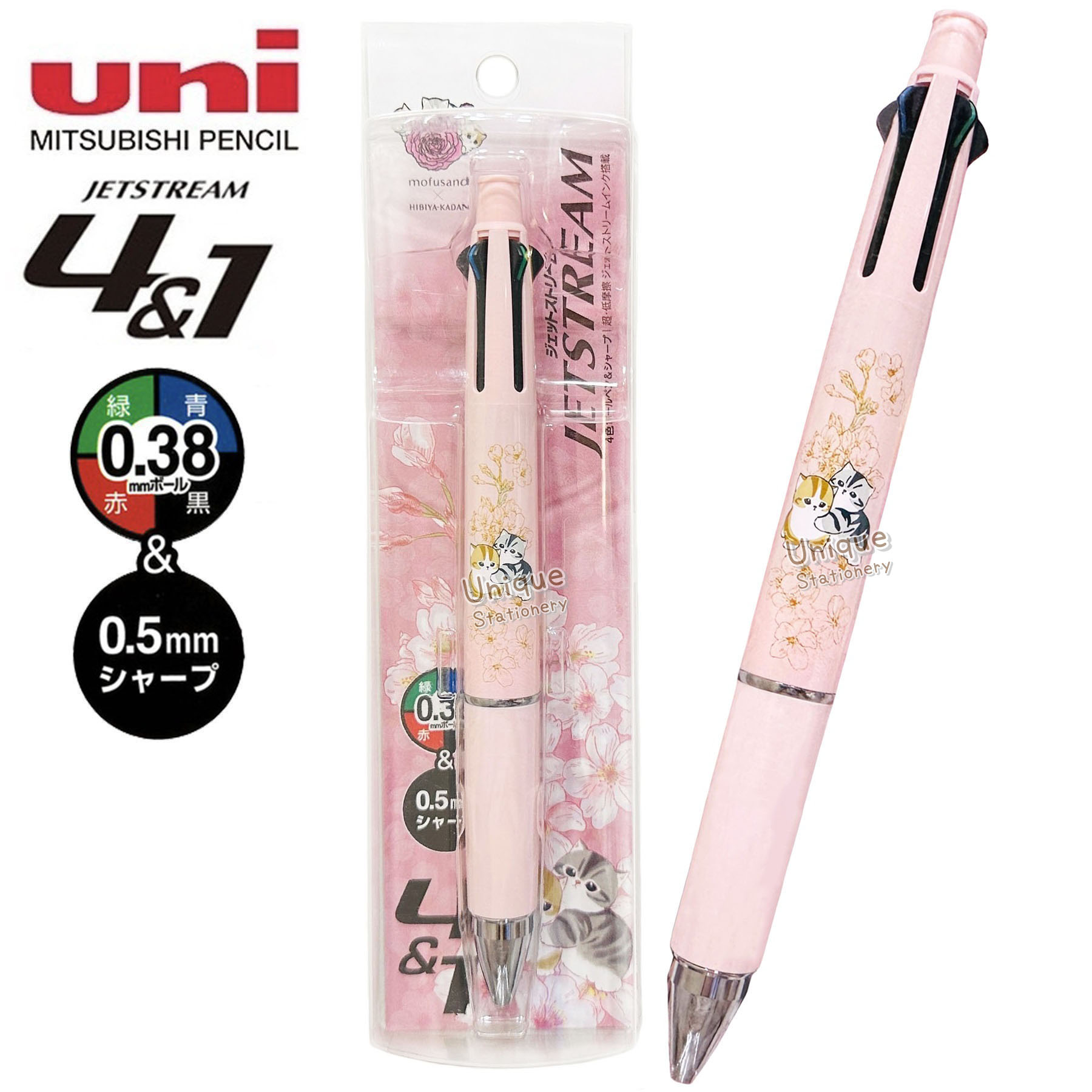 現貨｜mofusand x 日比谷花壇 鯊魚貓 日本製 uni Jetstream 4&1 多功能 5用筆 0.38mm 4色原子筆 + 0.5mm 鉛芯筆 Spring (928827)