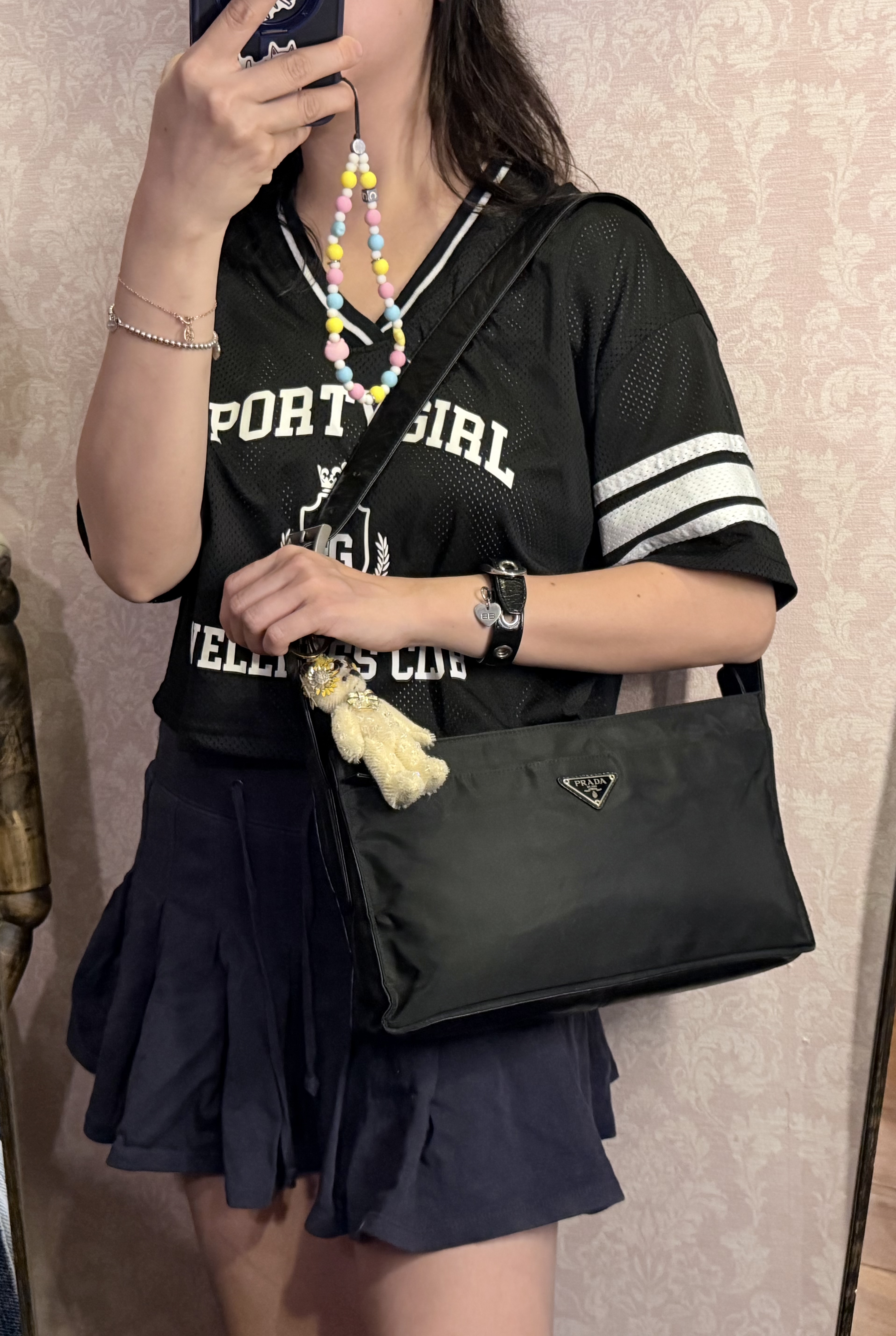 prada黑色 re nylon black leather bag 