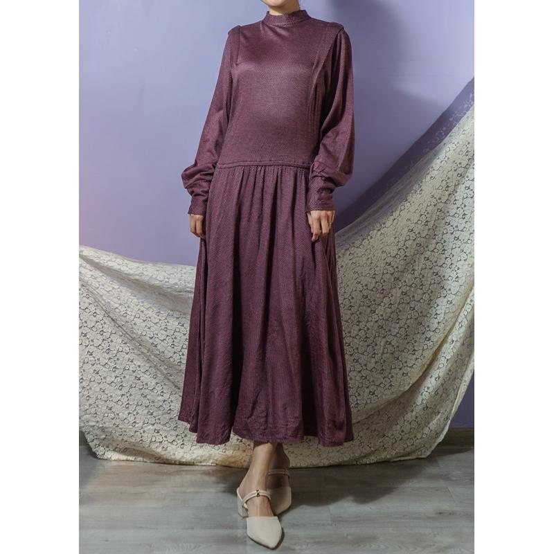 Vintage Made in Taiwan Purple And Black Mini Checked Pattern Low-Waist Long Dress(BG050)