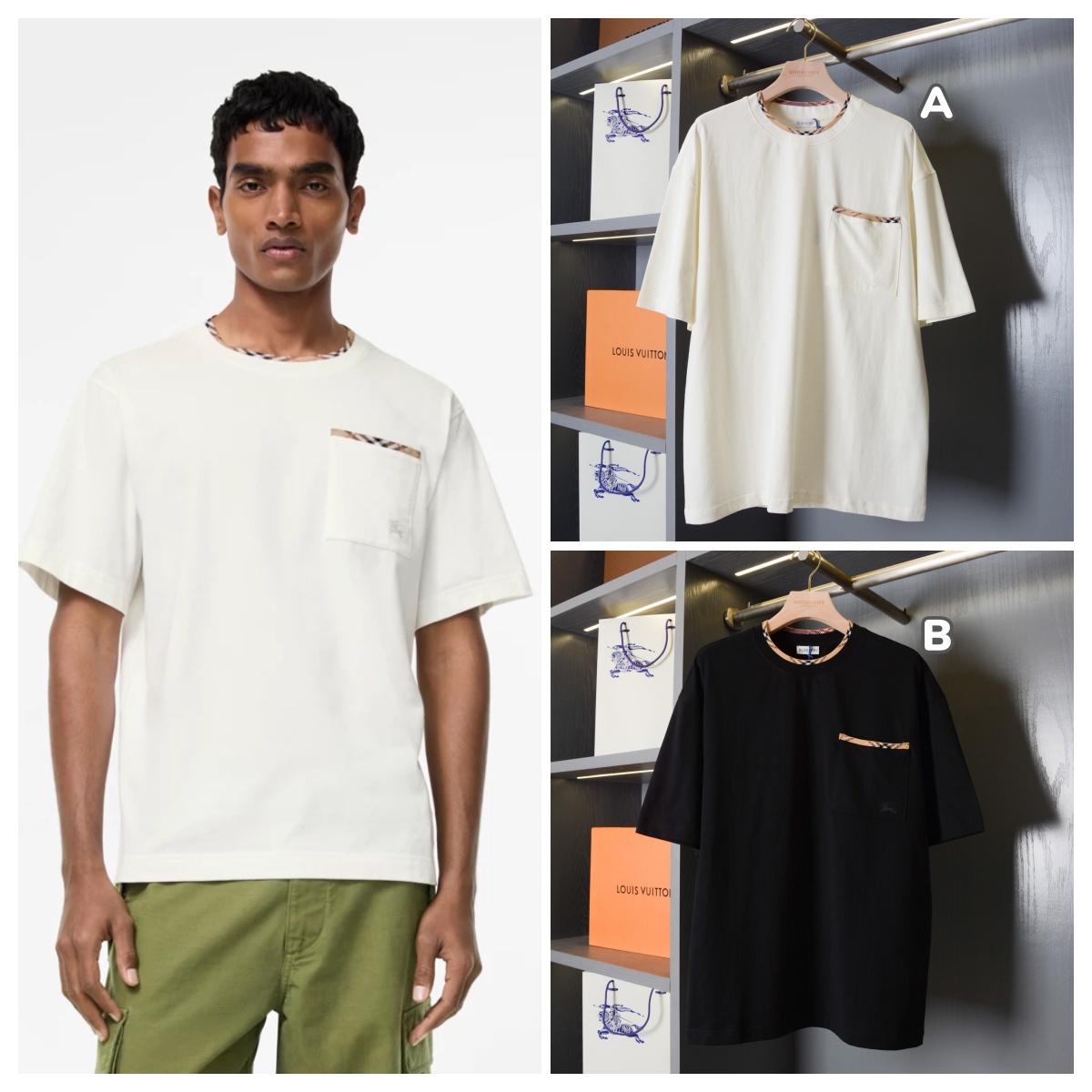【頂級】BURBERRY Check Trim Cotton T-shirt 格紋飾邊棉質Tee